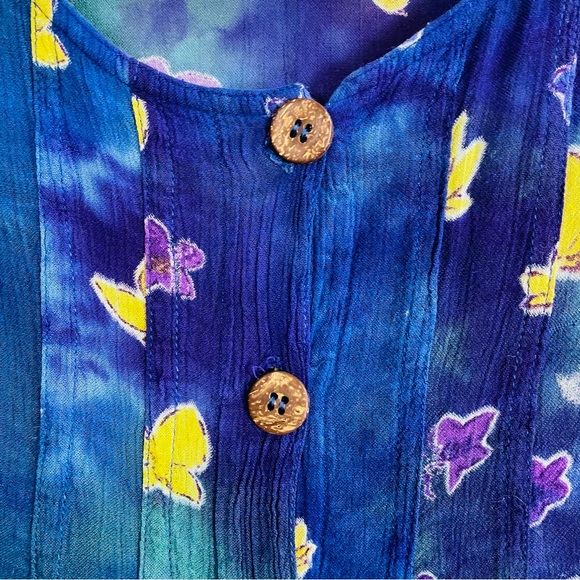 LA CERA Vintage Floral Butterfly Button Down Scoop Neck Rayon Dress Size Large - Picture 5 of 6